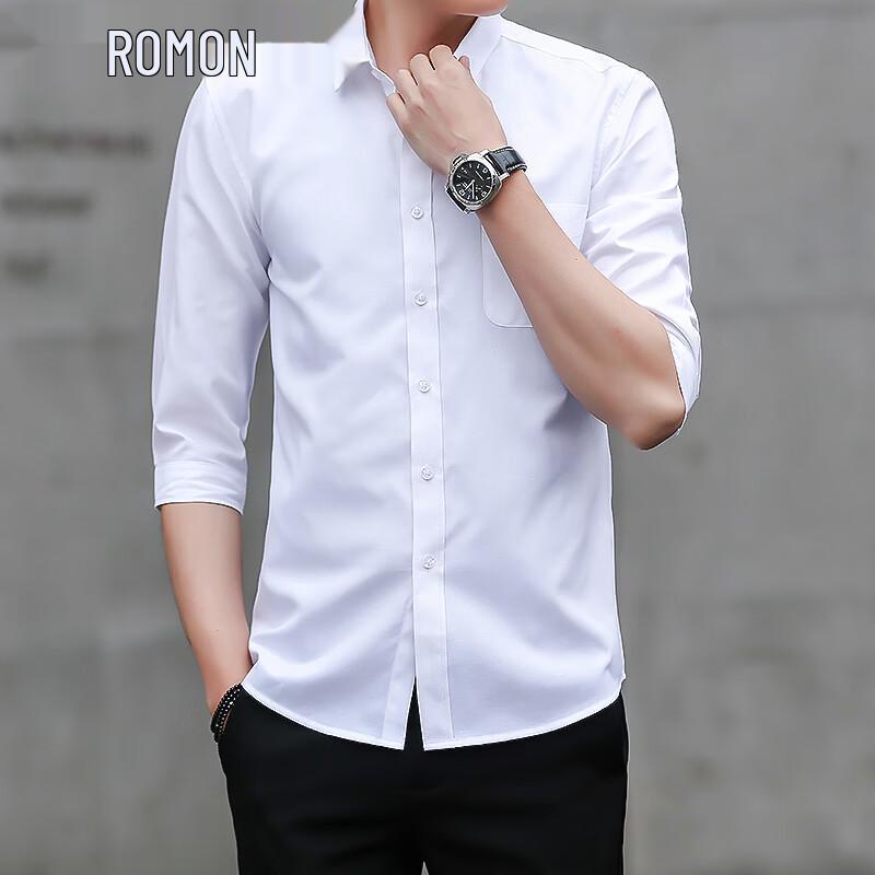 ROMON Men s Oxford Cloth 3/4 Sleeve Shirt M