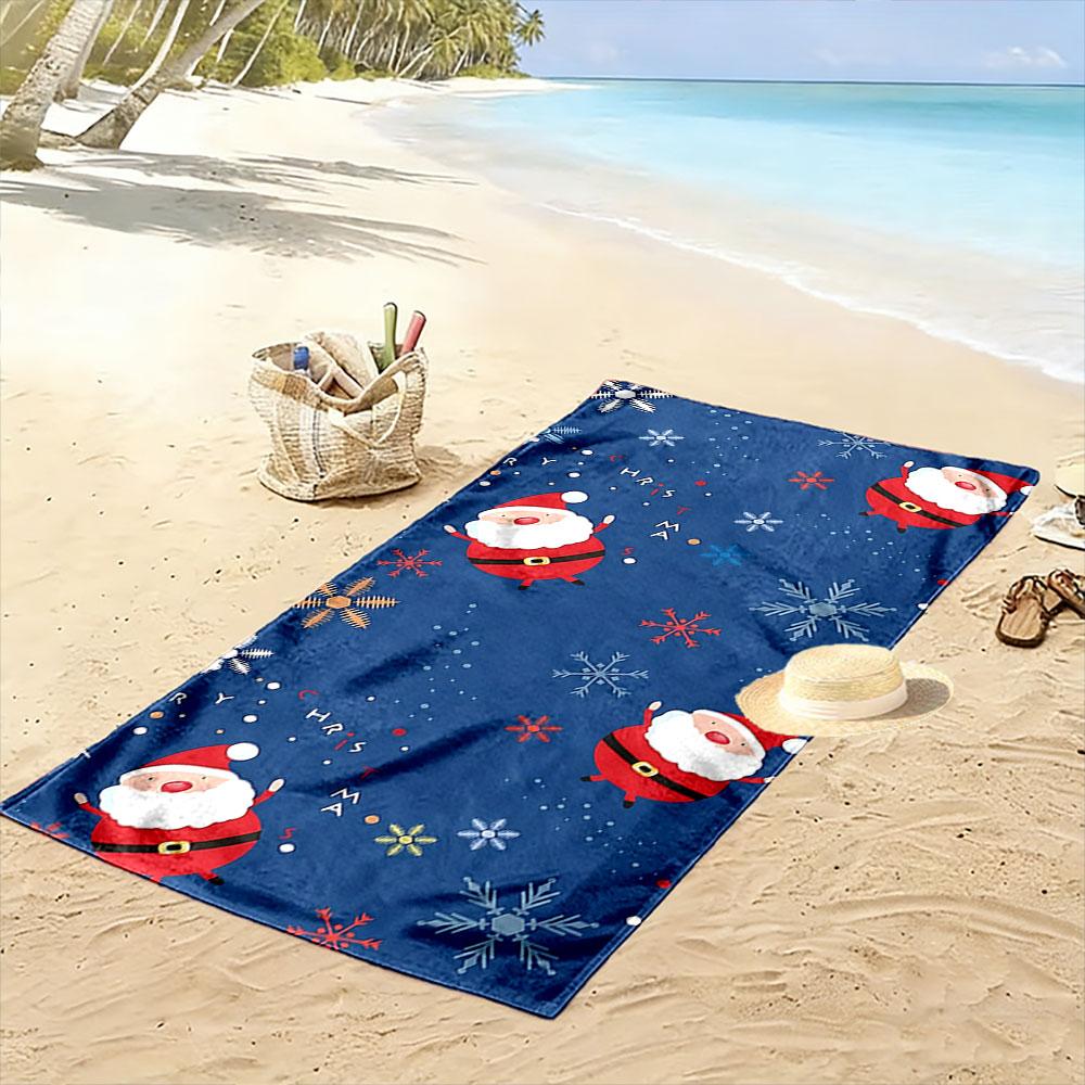 Dancing festive Santas delightfully Print beach towel, quick drying, suitable for travel, outdoor sports, jogging, the beach and swimming, gift