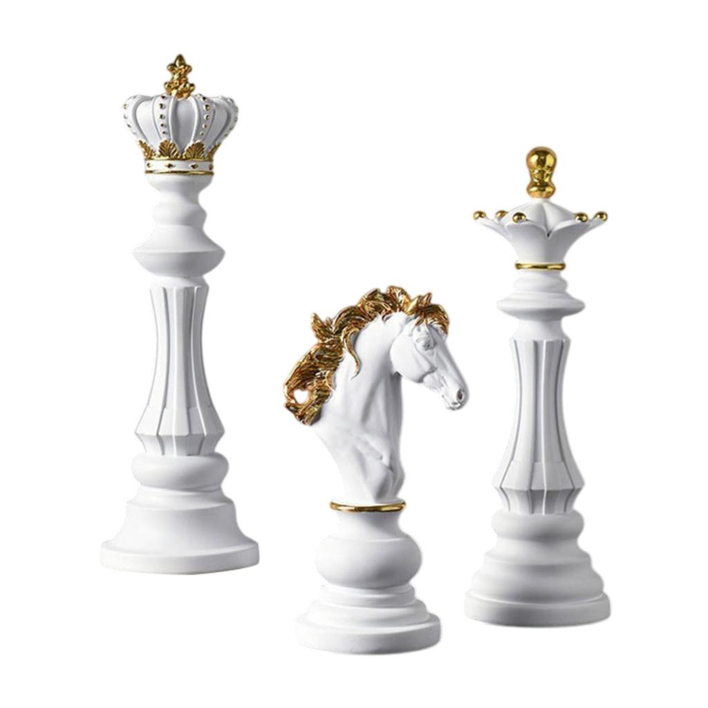 3 Pieces Chess Pieces Statues Gift Home Furnishing Collectible Resin Sculptures for Bookshelf Farmhouse Office Tabletop Bedroom