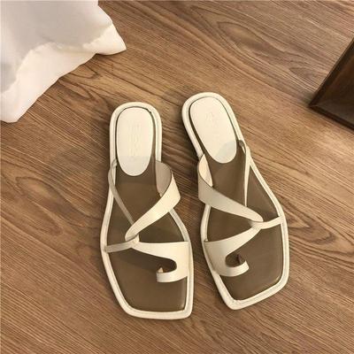 Damen Sommer Clip On Outdoor Flachboden-Slipper Lässig Quadratischer Kopf Strandurlaub Sandalen 35-39