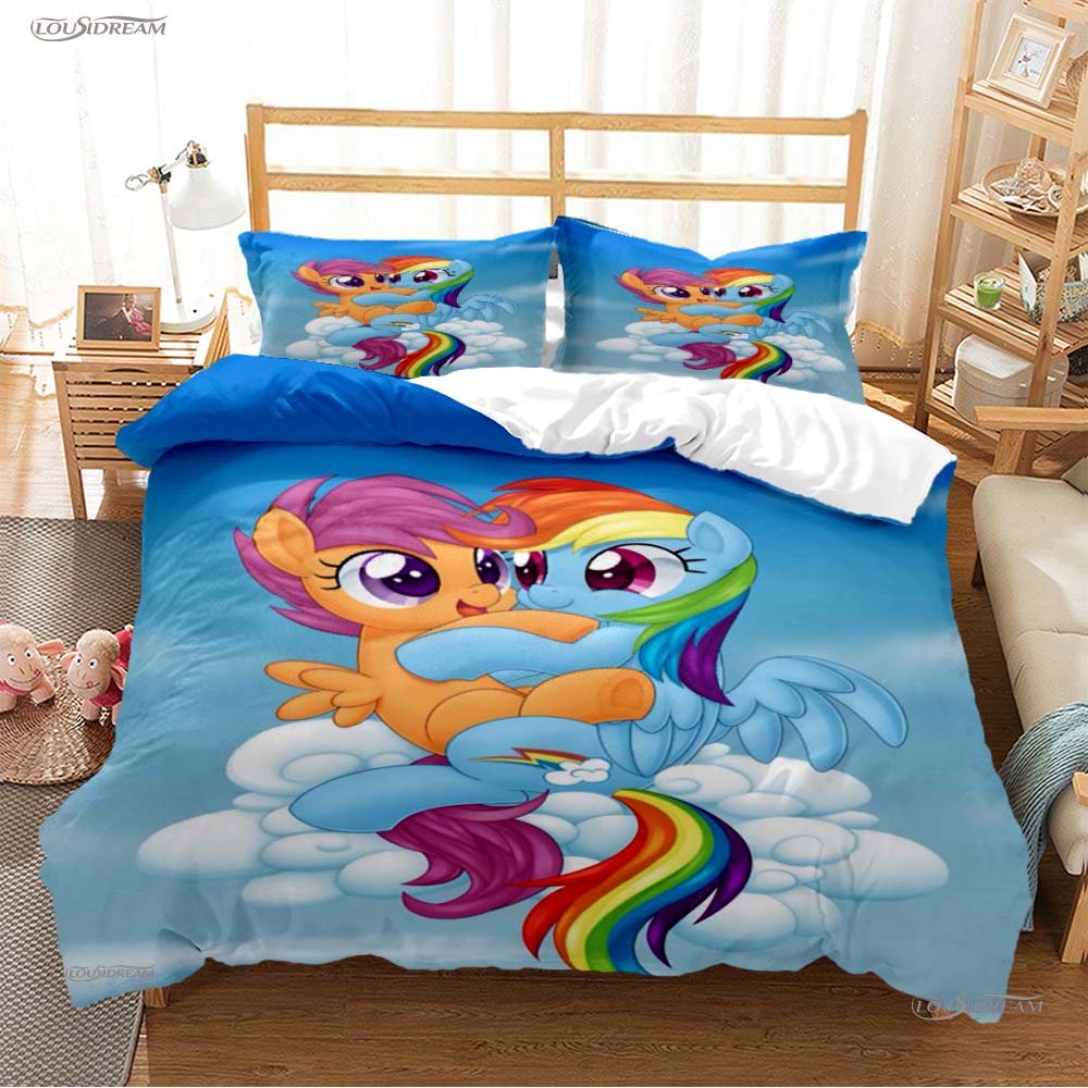 My Little Pony Cartone Animato Copripiumino per Tutte le Stagioni Piumone Set Biancheria da Letto Coperta Trapuntata Morbida e Federe Singolo/Matrimoniale/Queen/King