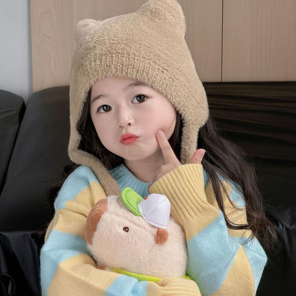 Cute Little Bear Plush Children's Hat Autumn and Winter New Style Woolen Ear Protection Hat Versatile and Cute Children's Woolen Hat