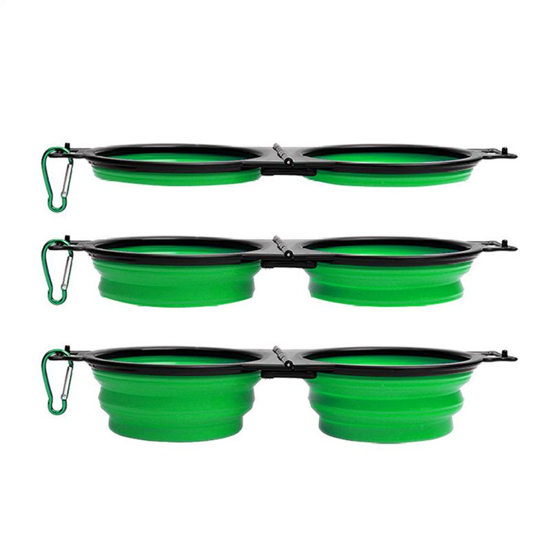 Foldable Double Dog Bowl Travel Water Food Bowl for Dogs Slow Pet Food Water Feeder with Lock Clips for Walking Hiking Camping