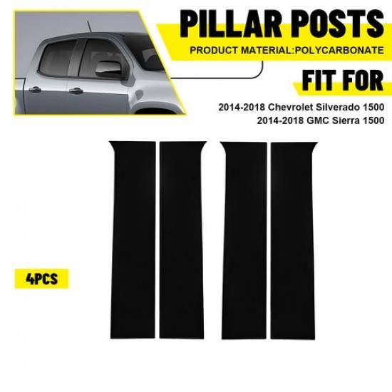 For 14-18 Silverado Sierra Black Post Pillar Side Door Window Molding Covers