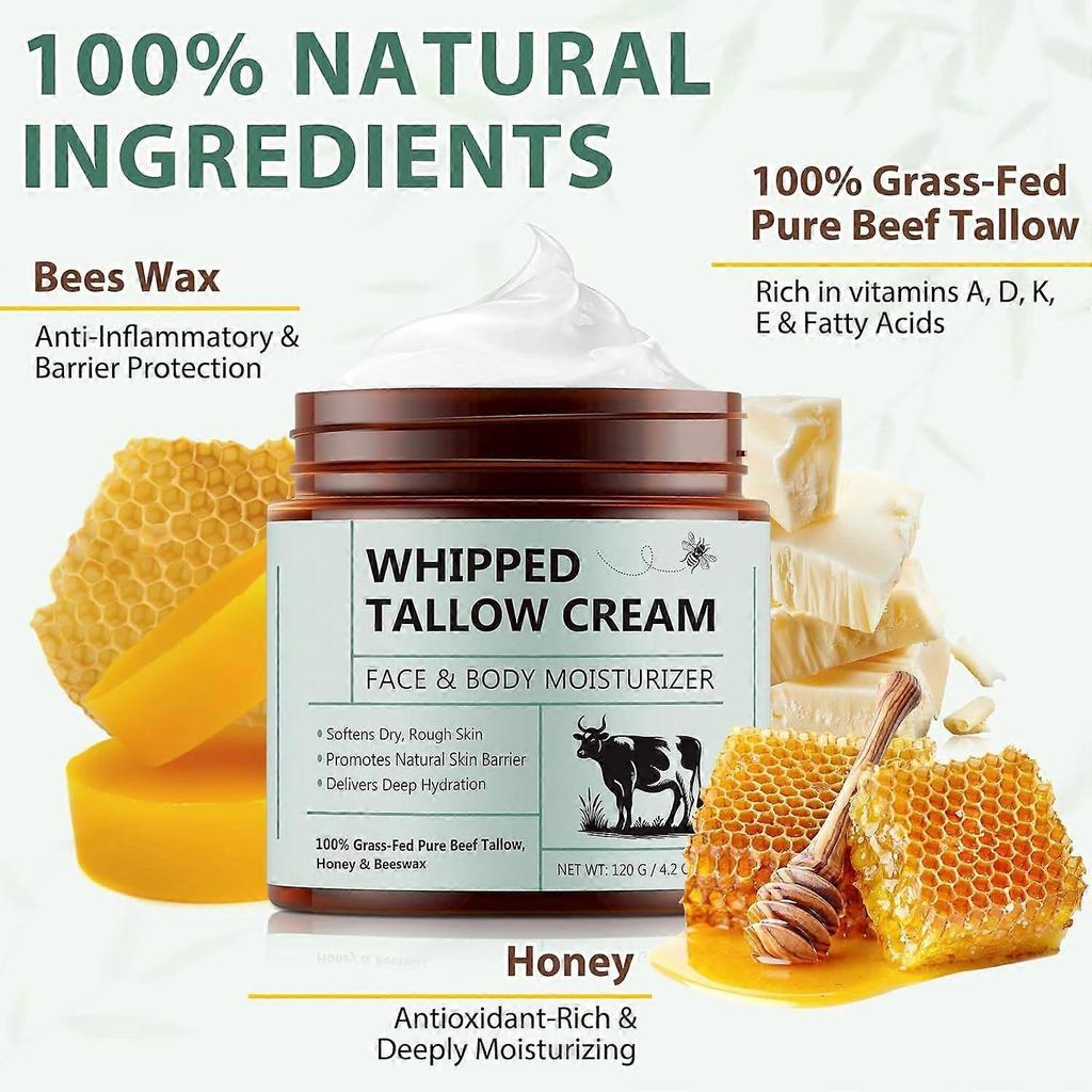 Grass-Fed Tallow Skin Care Cream 120g Moisturizing Face Body Balm Anti-Aging Beef Tallow Skin Care Kit less