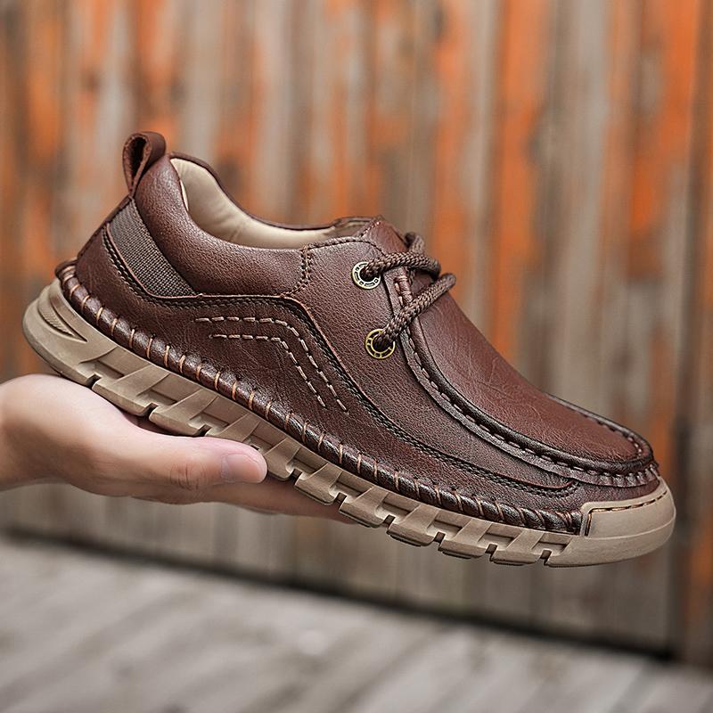 Fashion Men's Leather Casual Shoes Handmade Breathable Shoes Soft Low-top Working Shoes