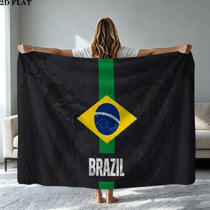 Bandeira Brasileira Print Flannel Blanket High Quality Warm Comfortable Cover for All Seasons Perfect for Gifts Home Decor