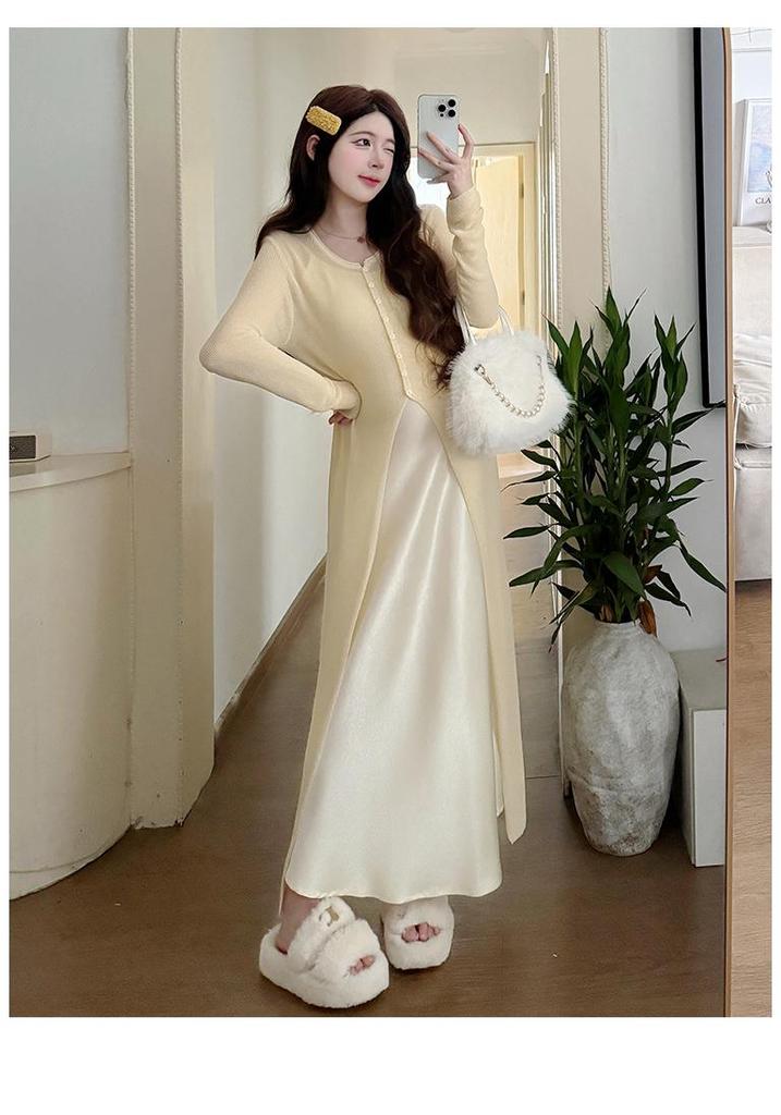 Spring 2026 Elegant Maternity Sling Dress & Cardigan Set