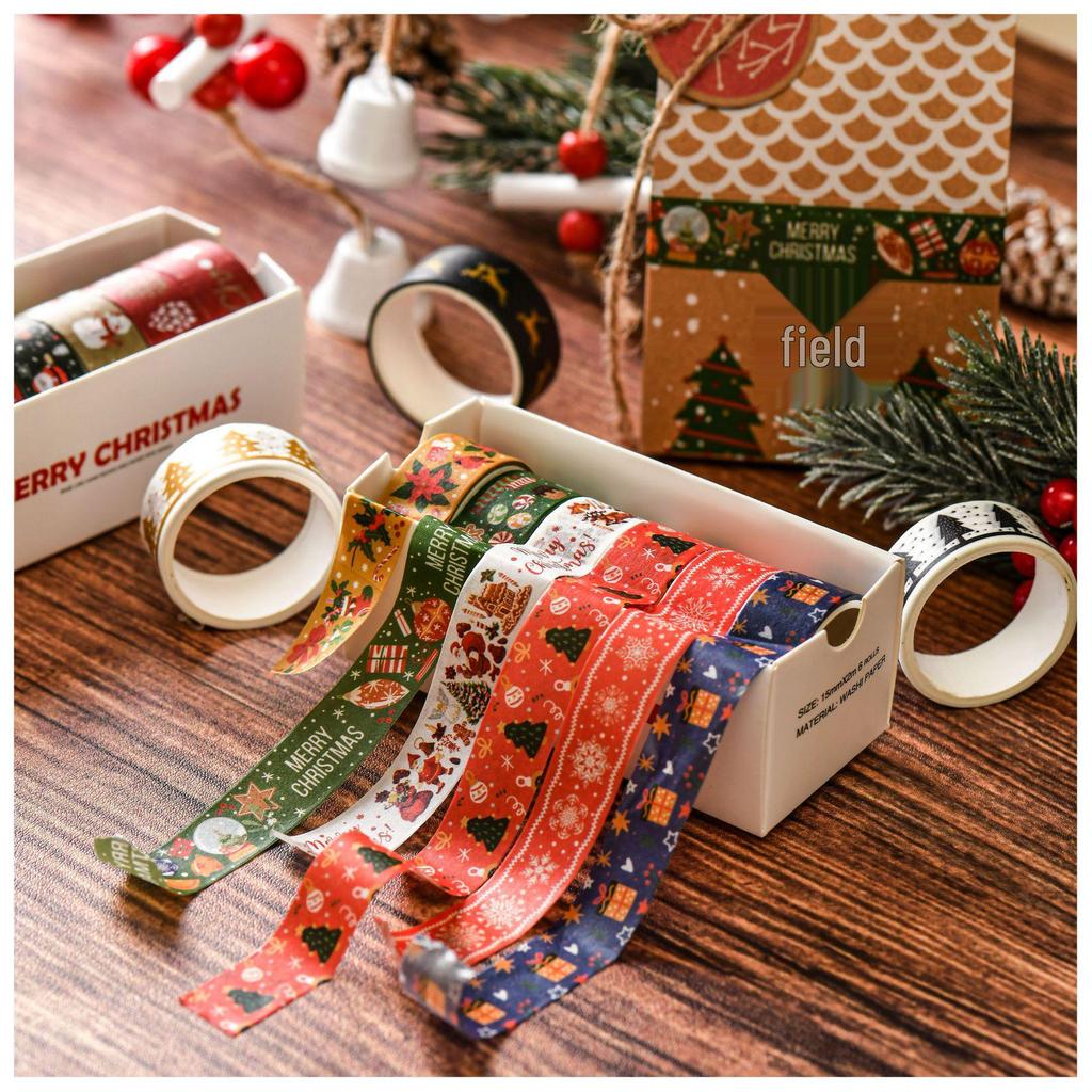 Creative Christmas Washi Tape Set - 6 Rolls of Cartoon DIY Lace for Journals and Decorations