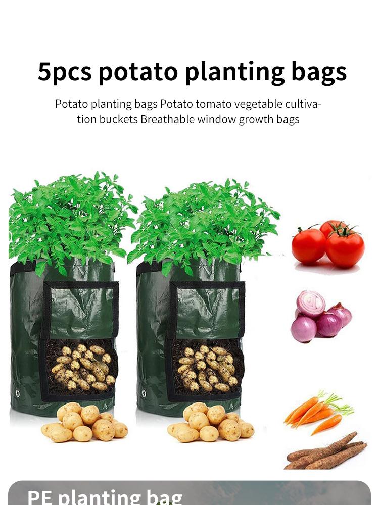 Aeration 5 Gallon Green Fabric Grow Bags Potato Planter with Access Flap Sturdy Handles Heavy-Duty Vegetable Pots