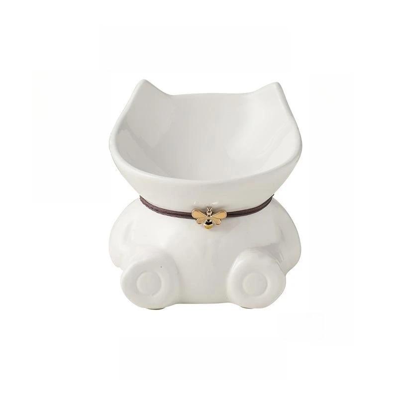 New Ceramics Pet Cat Bowl Food Bowl Oblique Mouth Dog Bowl Cat Drinking Bowl High Foot Protection Cervical Vertebra Cat Drinking