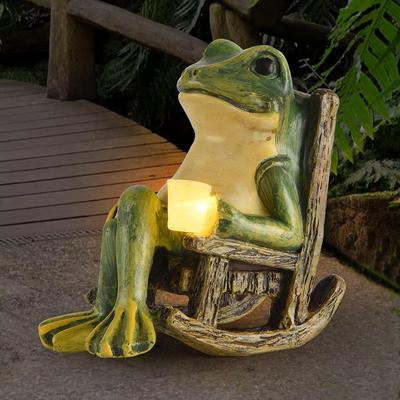 Miniature Frog Garden Statue  Home Decorations Fairy Garden Accessories Outdoor Lights Solar Garden Frog Decor Art Housewarming Gift for Patio,Yard