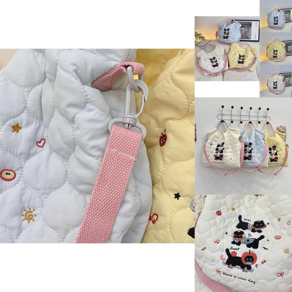 Cute Winter Embroidered Black Cat Tote Bag Spacious Shoulder Crossbody Bag