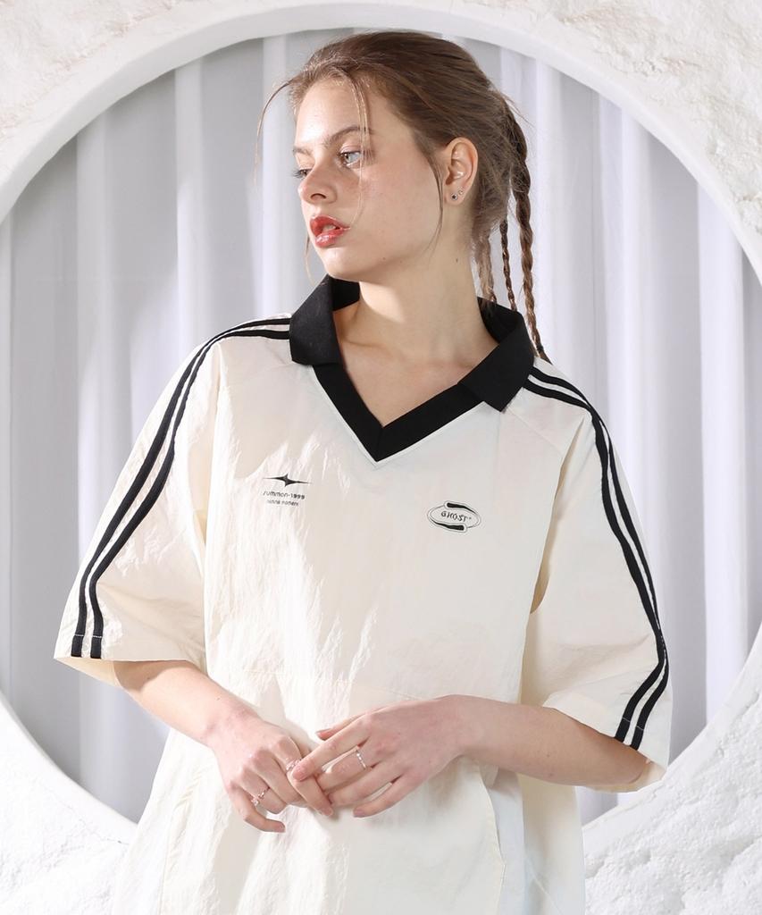 GHOST REPUBLIC Rugby Collar Raglan Track Taslan Short Sleeve Tee Gt-377_Ivory