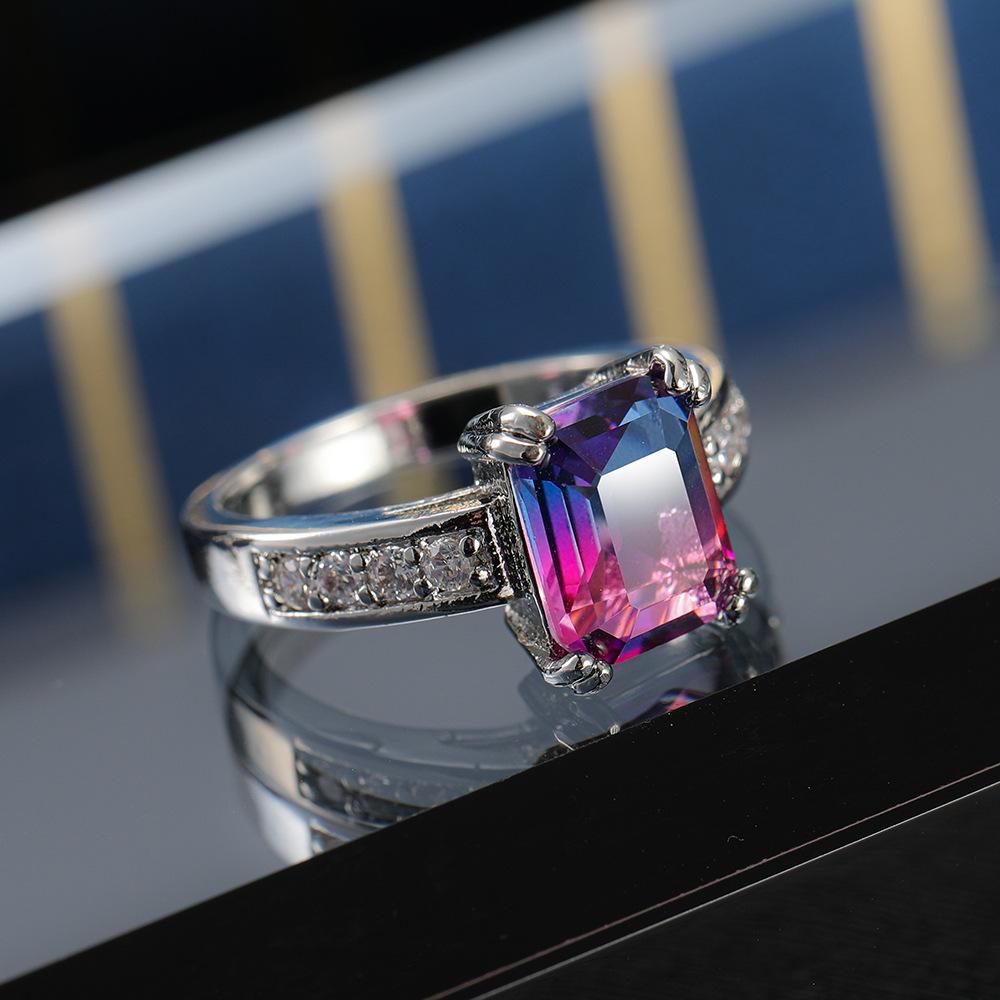 Eternity Crystal Rings For Women Seven Colors Amethyst Ring Natural Moissanite Silver Color Ring For Wedding OL  Gifts