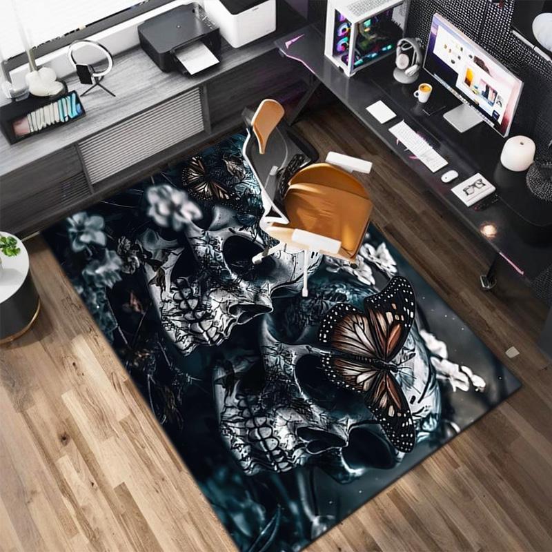 1PC Skull Dark Gothic Pattern Printed Carpet Rug for Living Room Bedroom Home Sofa Decoration,Non-slip Floor Mat Floor Mat