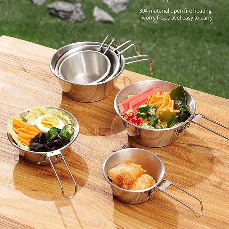 Outdoor Folding Bowl Stainless Steel Camping Bowl Cooking Tableware Hiking Travel Picnic Bowl Utensil