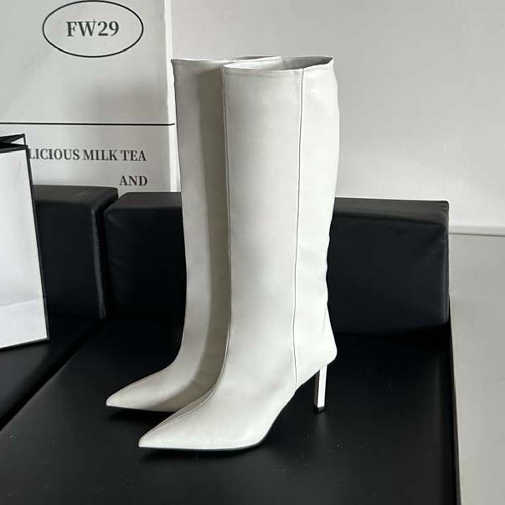 Sharp Pointed Women's Knee High Boots Designer Party Outfit Street Boots Thin High Heels