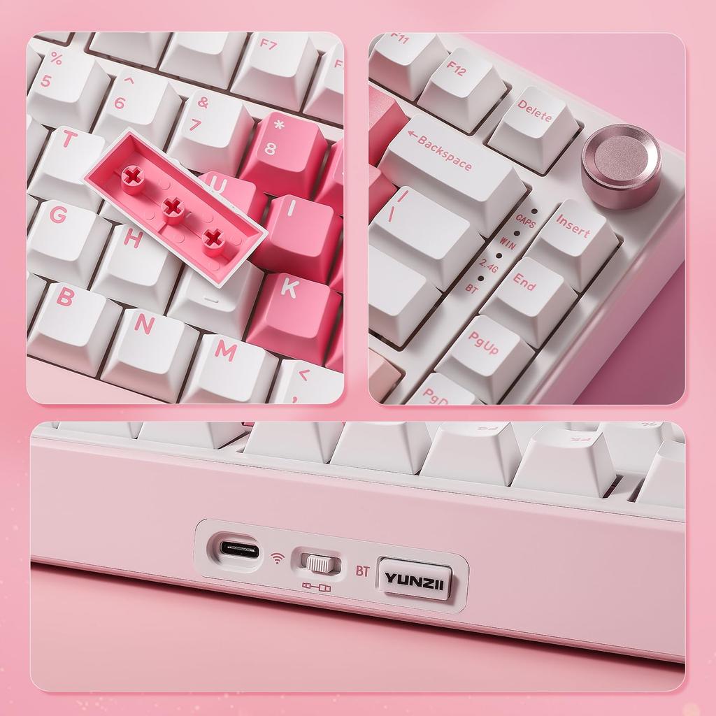 YUNZII B75 PRO Gasket Gaming Wireless Mechanical Keyboard with Wireless Hot RGB Custom Keyboard for Technical Standards Certification Cocoa Cream V2