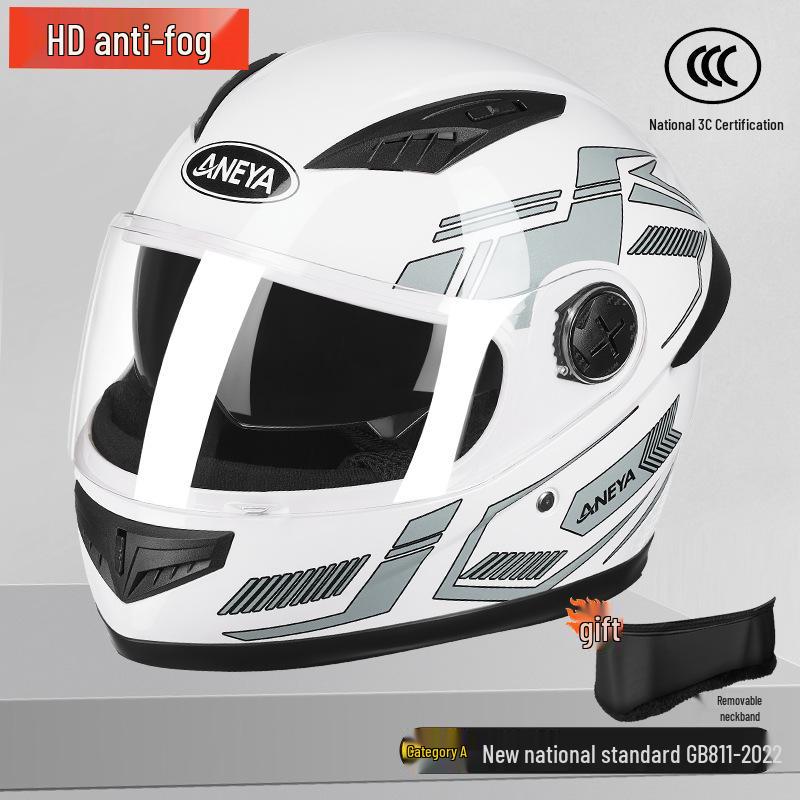 New 3C-Certified Full Face Motorcycle Helmet - Double Lens, All-Season, Cool, Cold-Proof, Rain-Proof, Unisex.