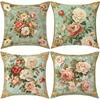 Vintage Light Green Rose Pattern Home Decor Pillowcase Living Room Sofa Polyester Cushion Cover with Zipper