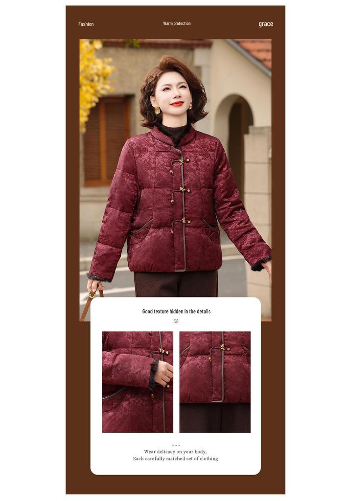 2025 Women's Winter Down Jacket - Chinese National Style for Middle-Aged & Elderly