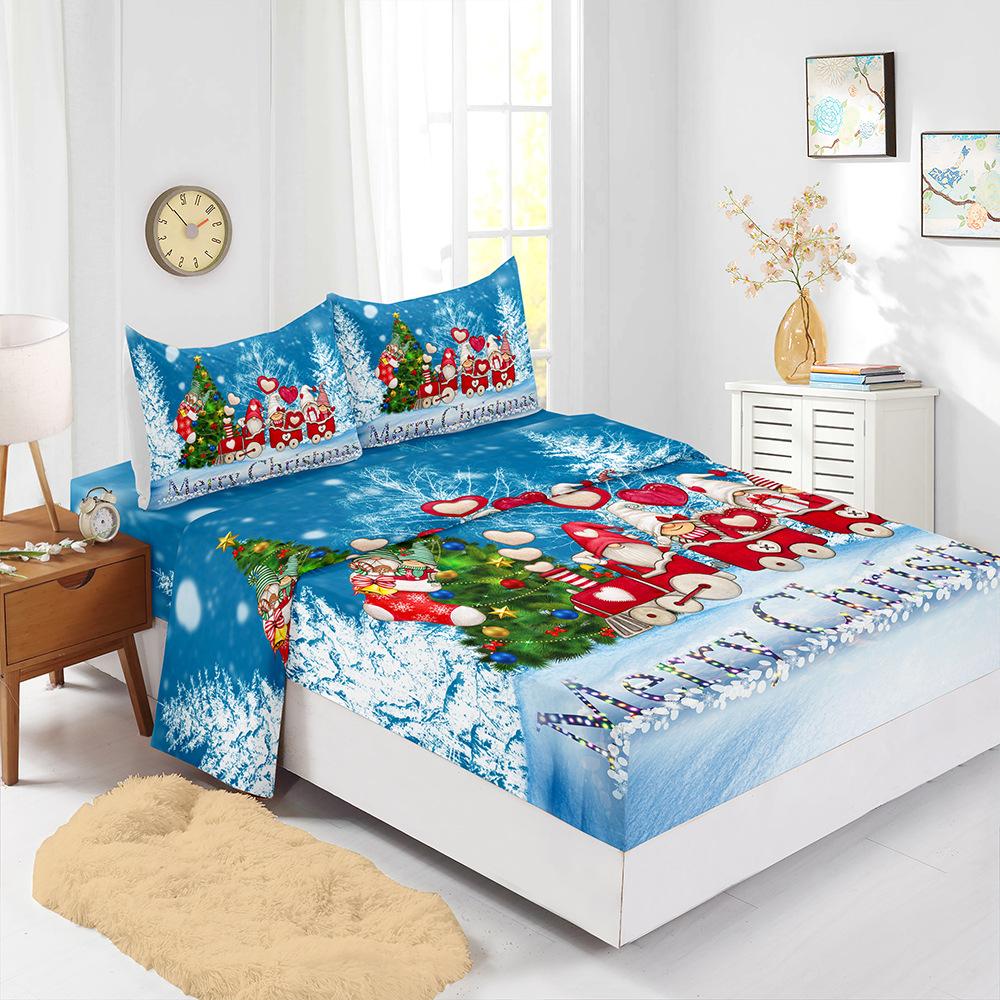 Four-Piece Mattress Set Christmas Bedding 3D Digital Printing Kit Mattress Protective Cover