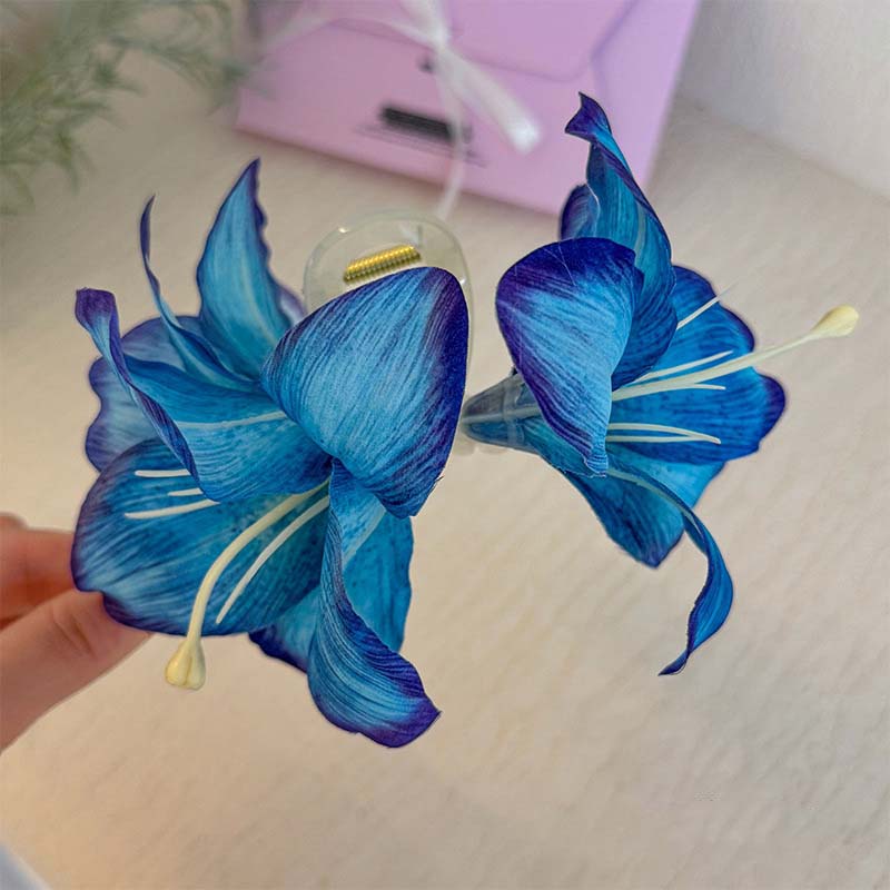 Korean Tie-dyed Lily Flower Hair Claws For Women Girl Sweet Double Sided Floral Shark Clip Hair Clips Crab Hair Accessories