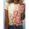Summer Round Neck 3D Floral Pattern Print Top Fashionable Casual Short Sleeved Women's T-shirts