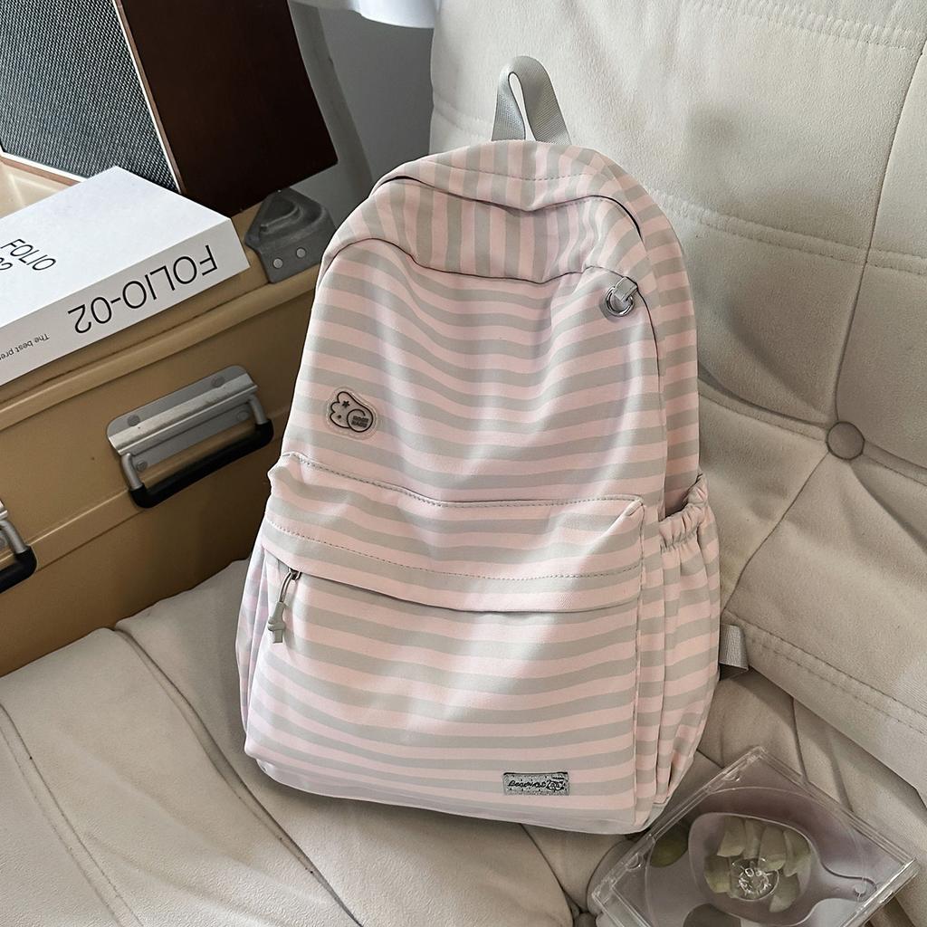 Schoolbag Korean Cute Striped Backpack High Value Junior High School Student Schoolbag Lightweight Versatile Large Capacity Backpack