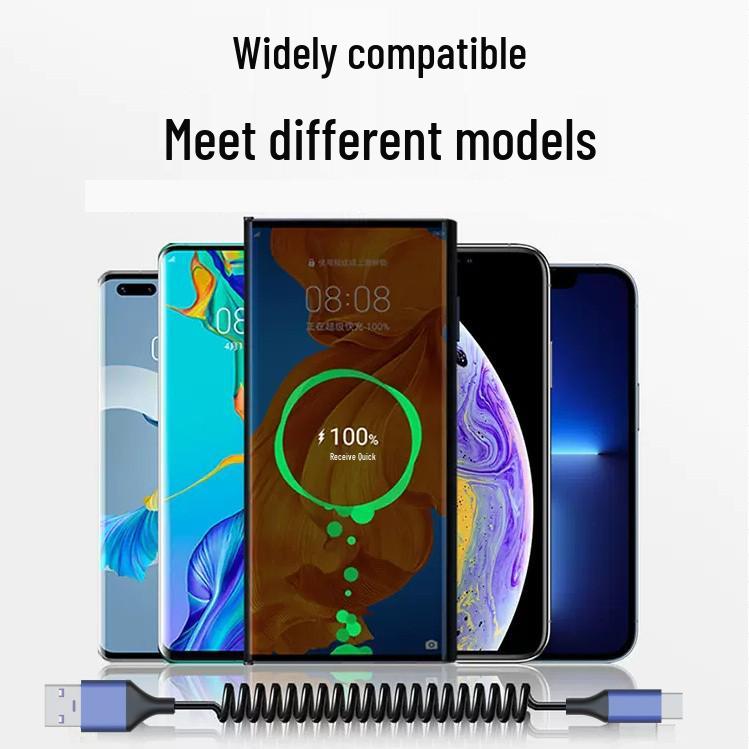 Spring-Stretch Type-C Fast Charging Cable for Phones & Tablets