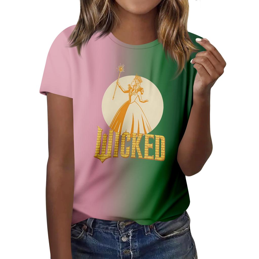 Fashionable Round Neck Short Sleeve Work Clothes Printed Tops For Womens Summer Tops