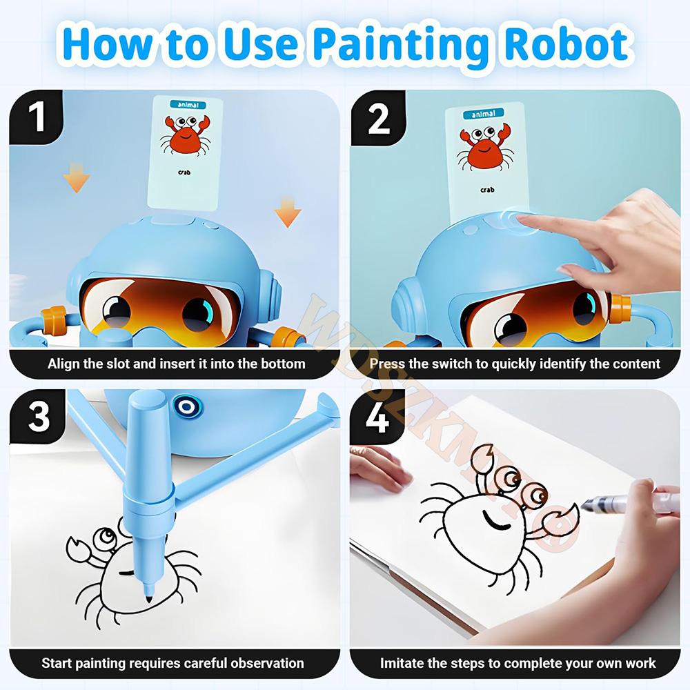 NEW Kids Drawing Robot with 100 Cards Interactive Educational Auto Drawing Robot for Boys Girls Preschool Learning