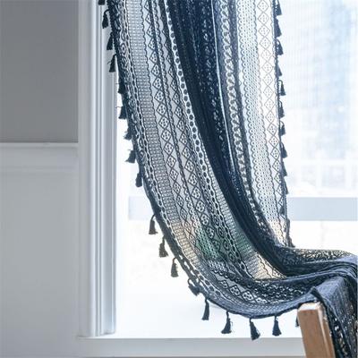 Hand-Crochet Blackout Sheer Curtains - Vintage Openwork Drapes with Rustic Charm for Bay Window & Cottage Style Homes (Balcony/Living Room)