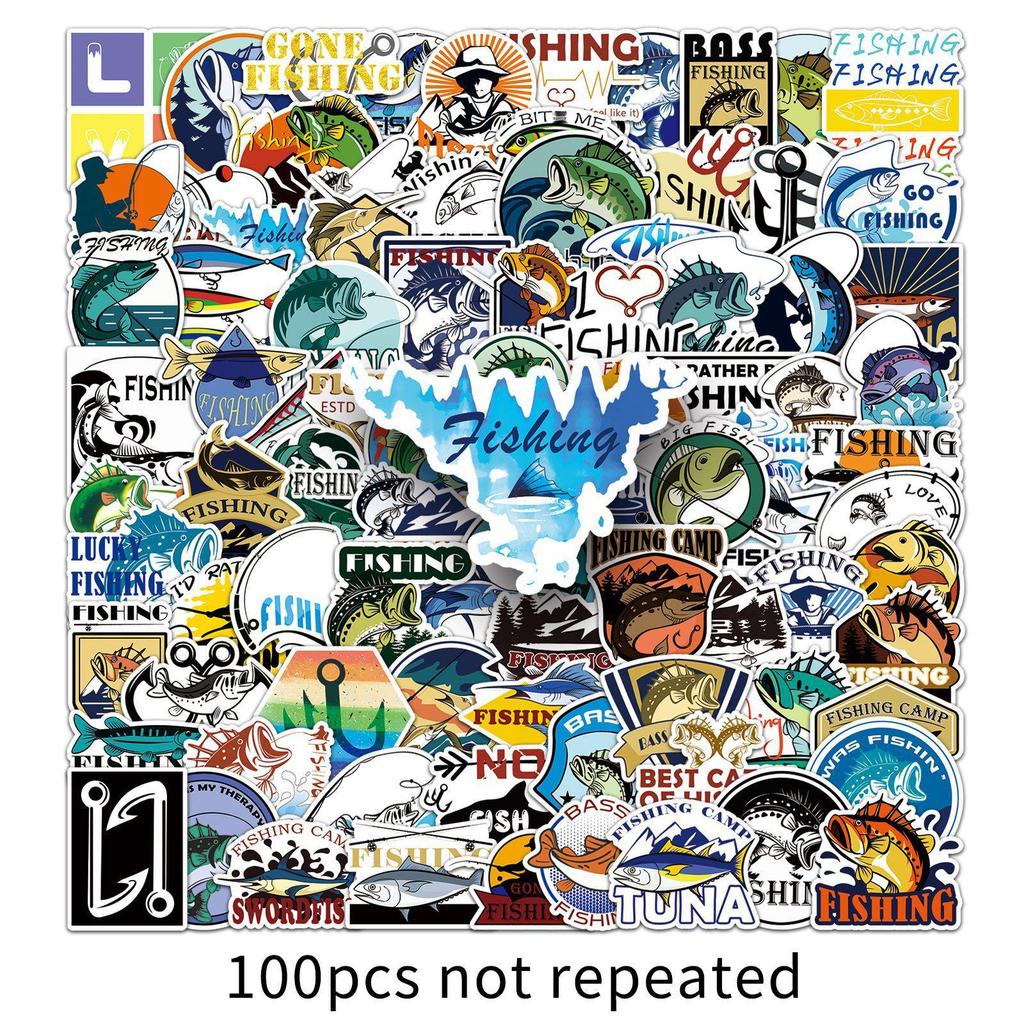 100PCS Waterproof Fishing Stickers for Outdoor DIY, Suitcases, and Fishing Boxes