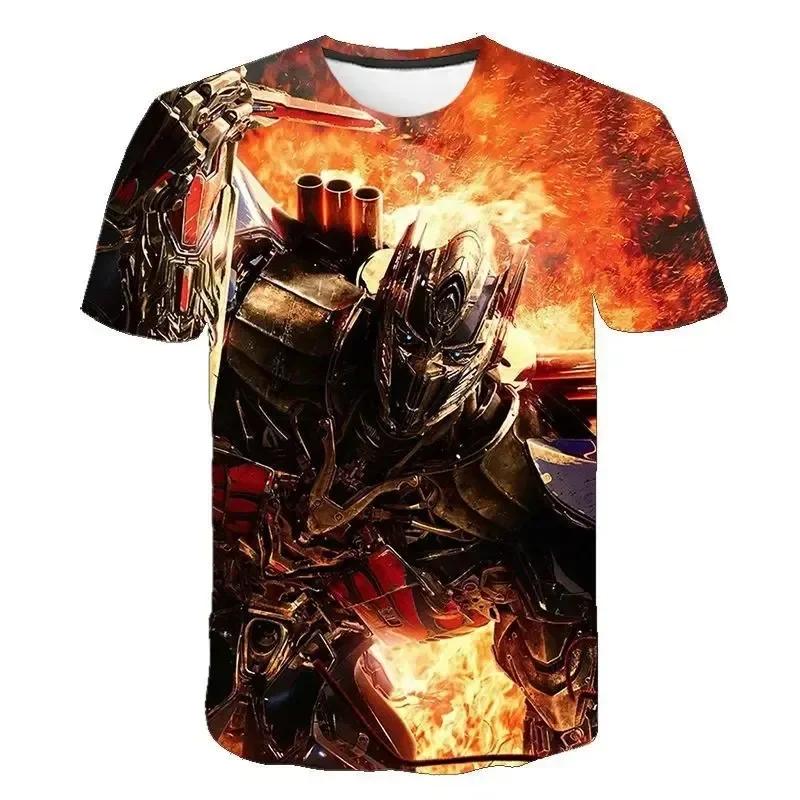 Verão 2025 Camiseta Transformers Estampada em 3D para Homem Crianças Roupa Legal de Desenho Animado de Manga Curta Meninos Meninas Tendência de Moda Streetwear
