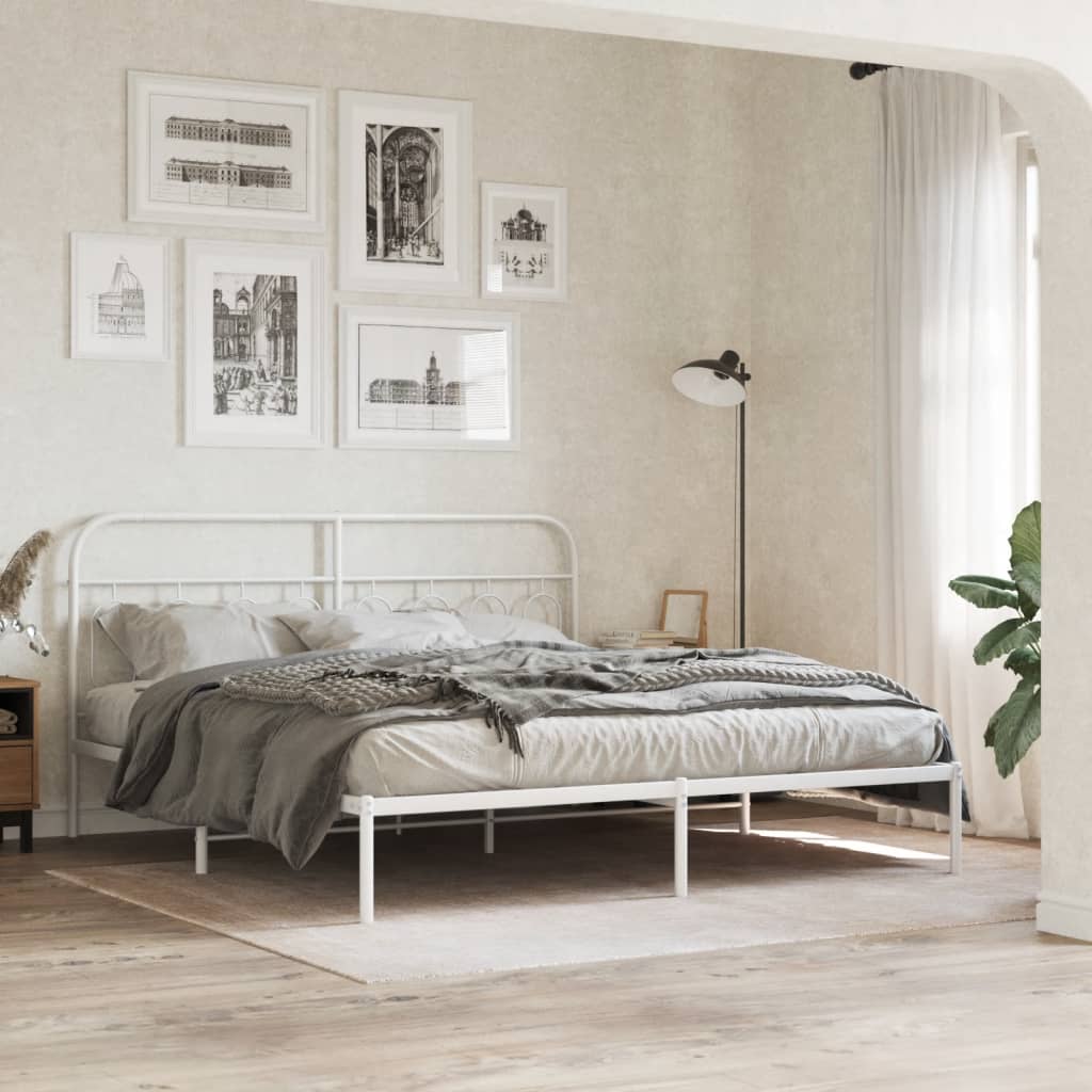 Metal Bed Frame with Headboard White 183 x 213 cm