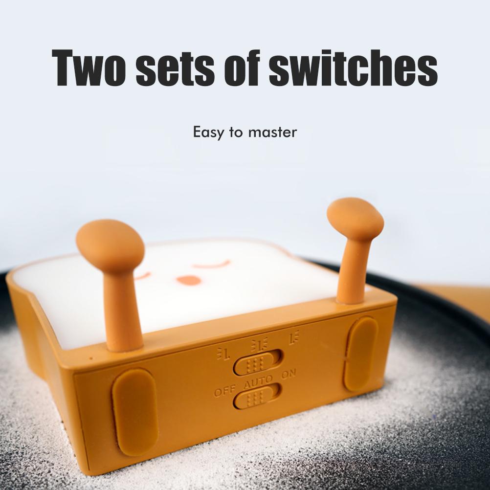 Cute Cartoon Night Light Toast Bread LED Night Lamp Rechargeable Portable Silicone Bedroom Bedside