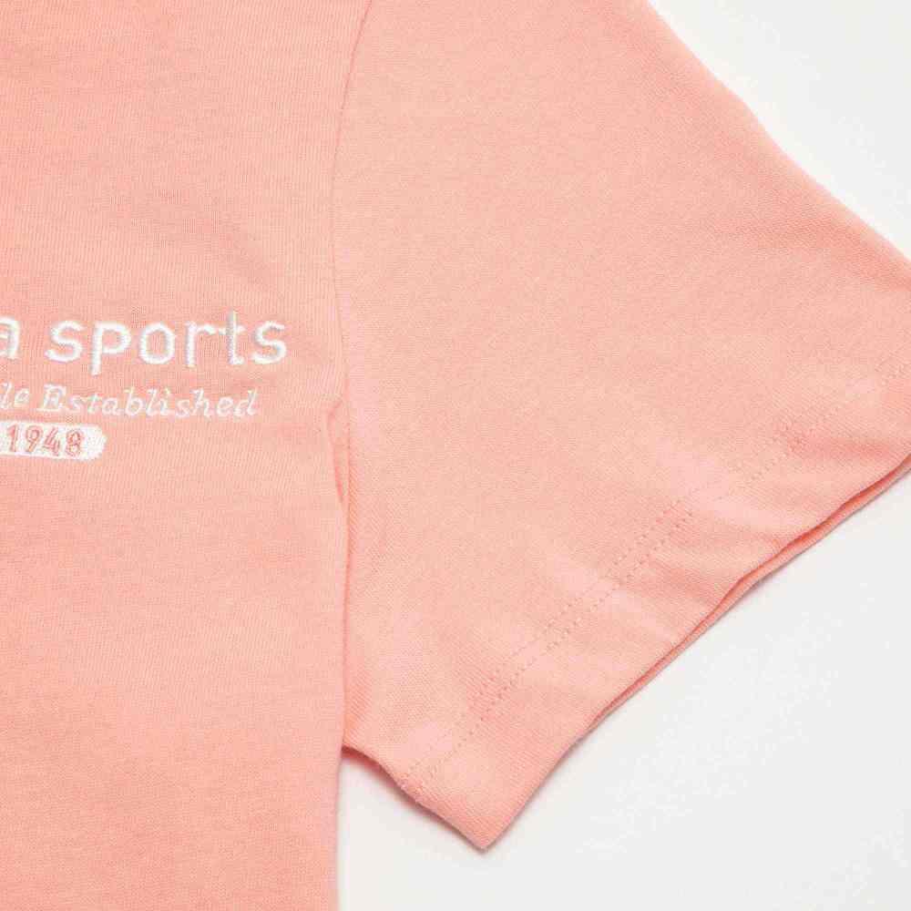 Puma Team Tee Letter Embroidery Round Neck Short Sleeve T-Shirt Women Tops Peach-Pink 624706-63