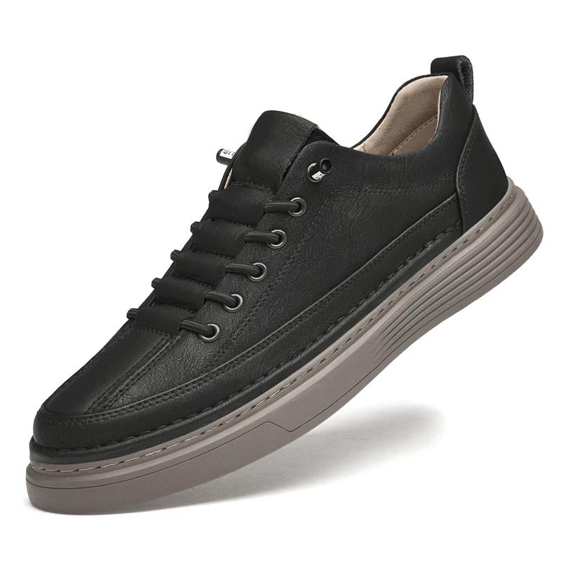 

Мужская повседневная обувь из натуральной кожи, новые роскошные модные кроссовки ручной работы, классическая дизайнерская обувь для прогулок на открытом воздухе, скейтбординга 47 чёрный