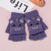 New Children's Knitted Finger Gloves Winter Boys and Girls Warm Fleece Thickened Cartoon Half Finger Flip Gloves