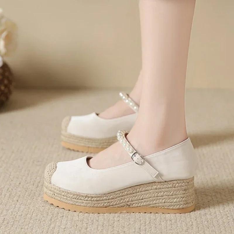 Dámské boty na vysokém podpatku Marie Janes Nové tkané klínky Platforma Společenské boty 2024 Jarní Římské sandály Lodičky Dámské Zapatillas