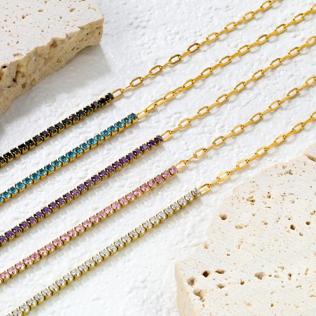 Colorful Zirconia Chain Link Bracelet Simple Luxury Design Women's Fashion Versatile Jewelry