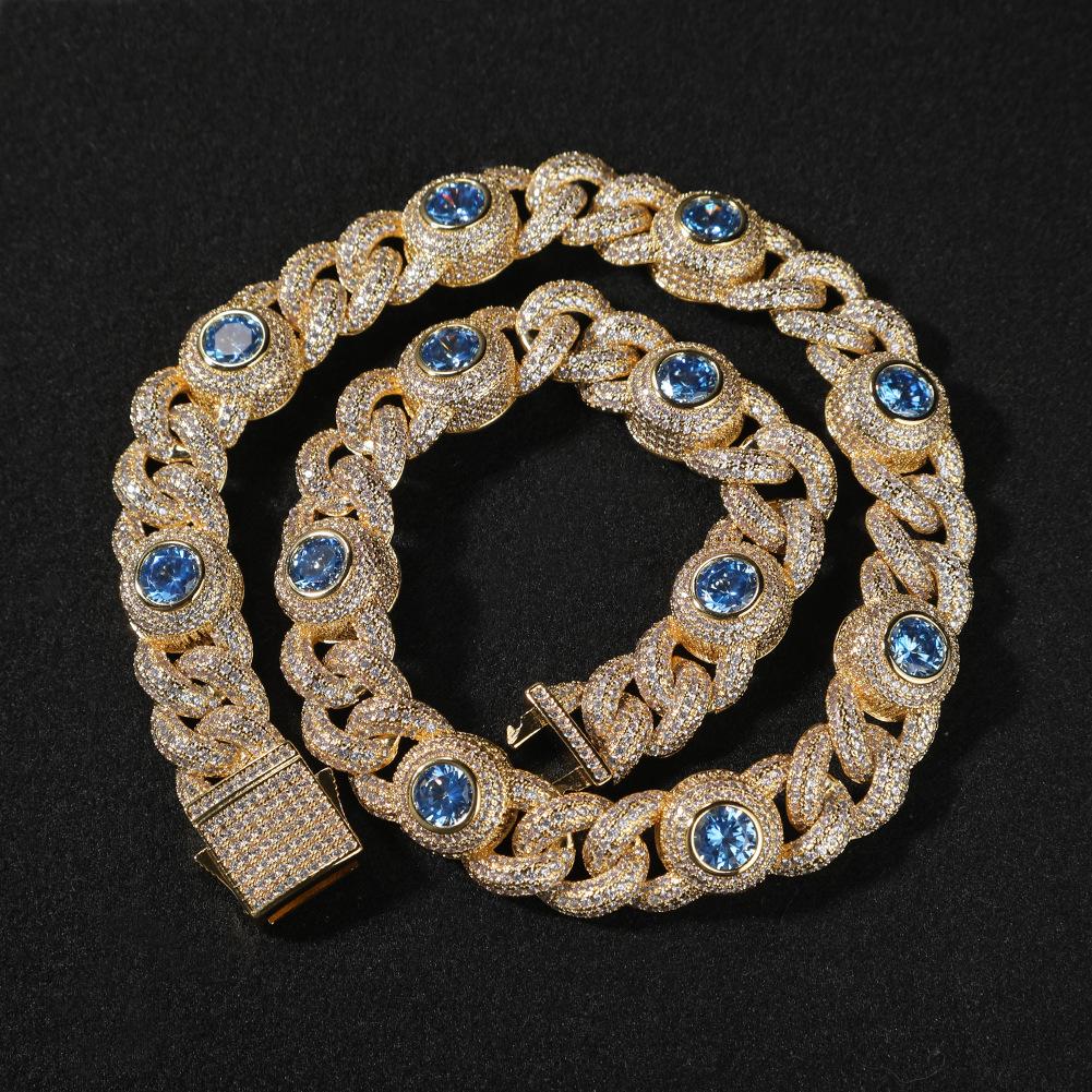 Hip Hop 15mm Color Zircon Cuban Necklace Male and Female Personality Dopamine Color Necklace