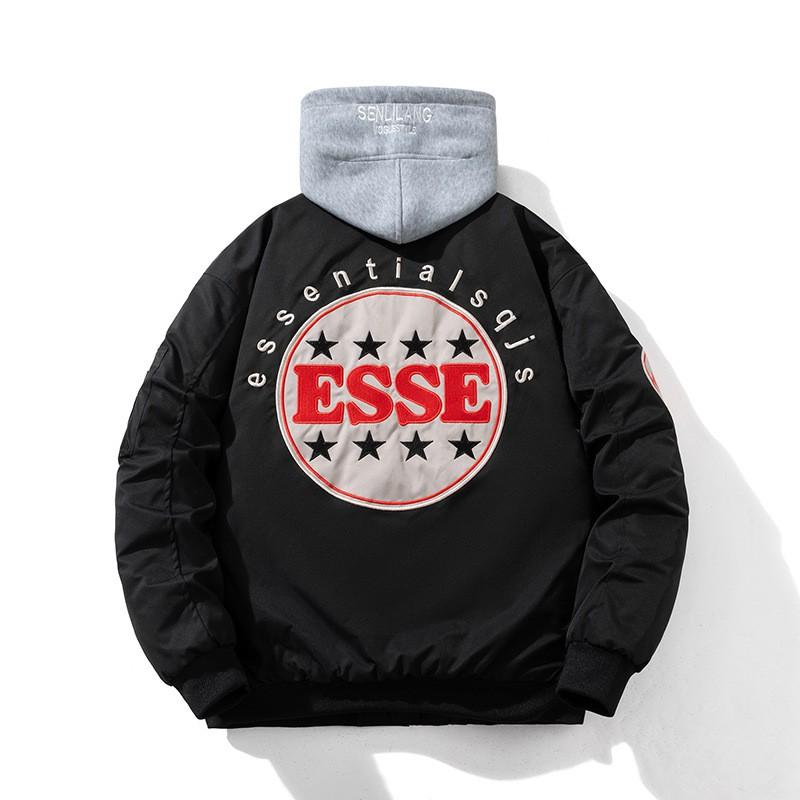 Unisex Oversized Bomber Jacket With Embroidered Casual Cotton-Polyester Blend Outerwear Fall