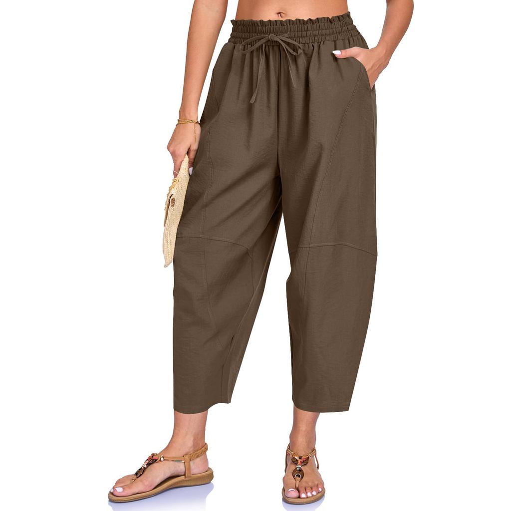 Women Loose Fit Casual Elastic Waist Drawstring Pants with Pockets Lightweight Relaxed Fit Trousers for Everyday Wear
