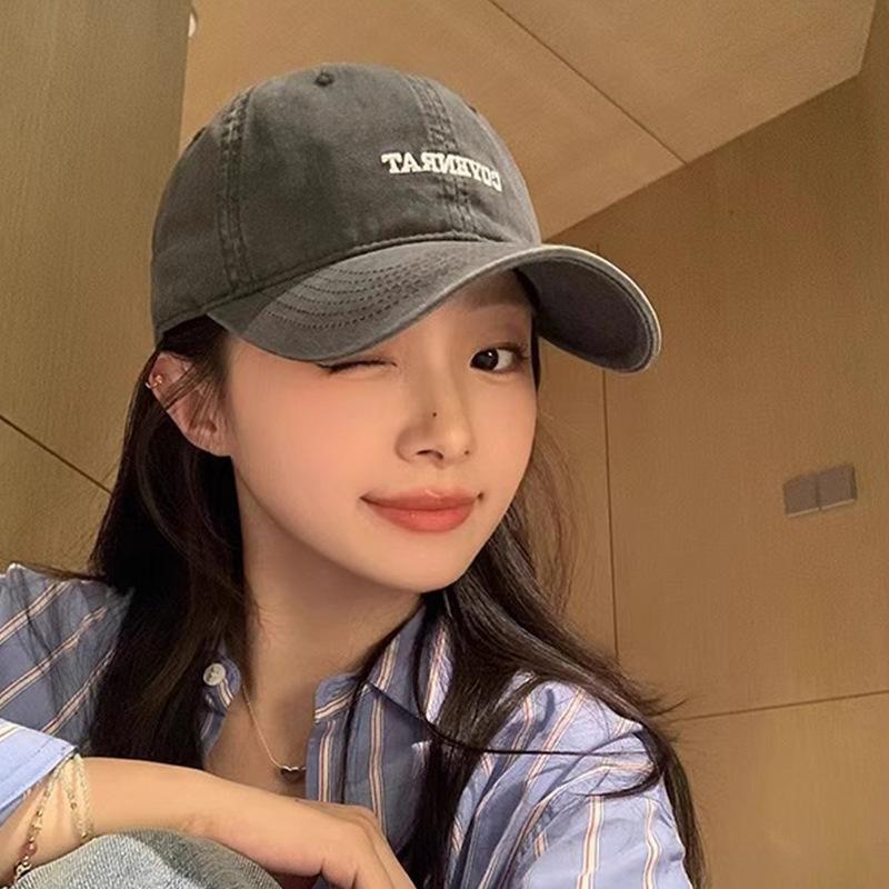 Fashion Hat New Hat Women's Old Washed Cotton Textured Baseball Cap Versatile Face Small Hat Women's Korean Edition Embroidered Cap