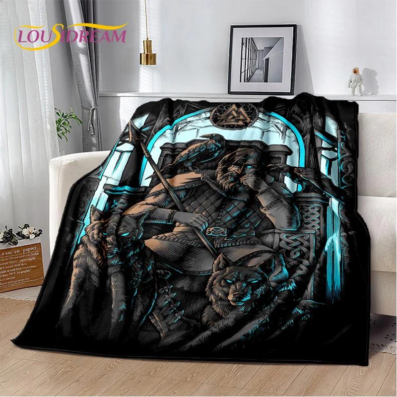 3D Viking Odin Valhalla Nordic Mythology Cartoon Blanket,Soft Throw Blanket for Home Bedroom Bed Sofa Picnic Office Travel Cover