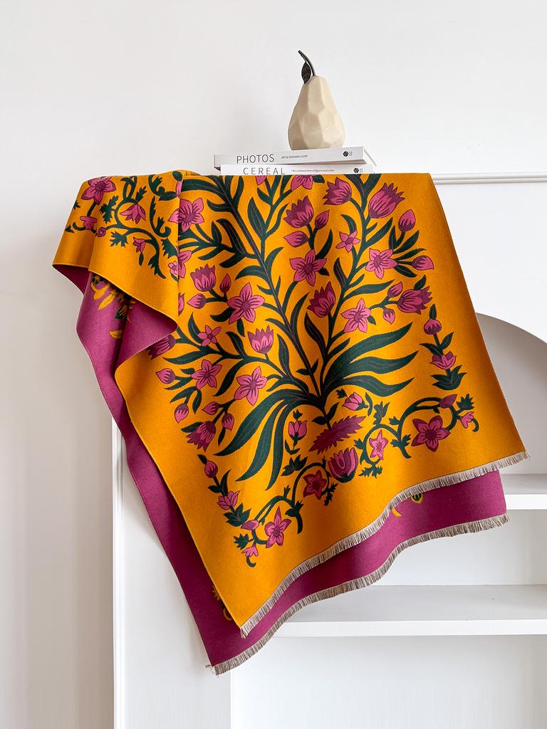  Winter New: Elegant Women's Pattern Scarf, Thick Faux Pashmina Double - Sided Shawls, Warm Foulard Female Blanket Wraps