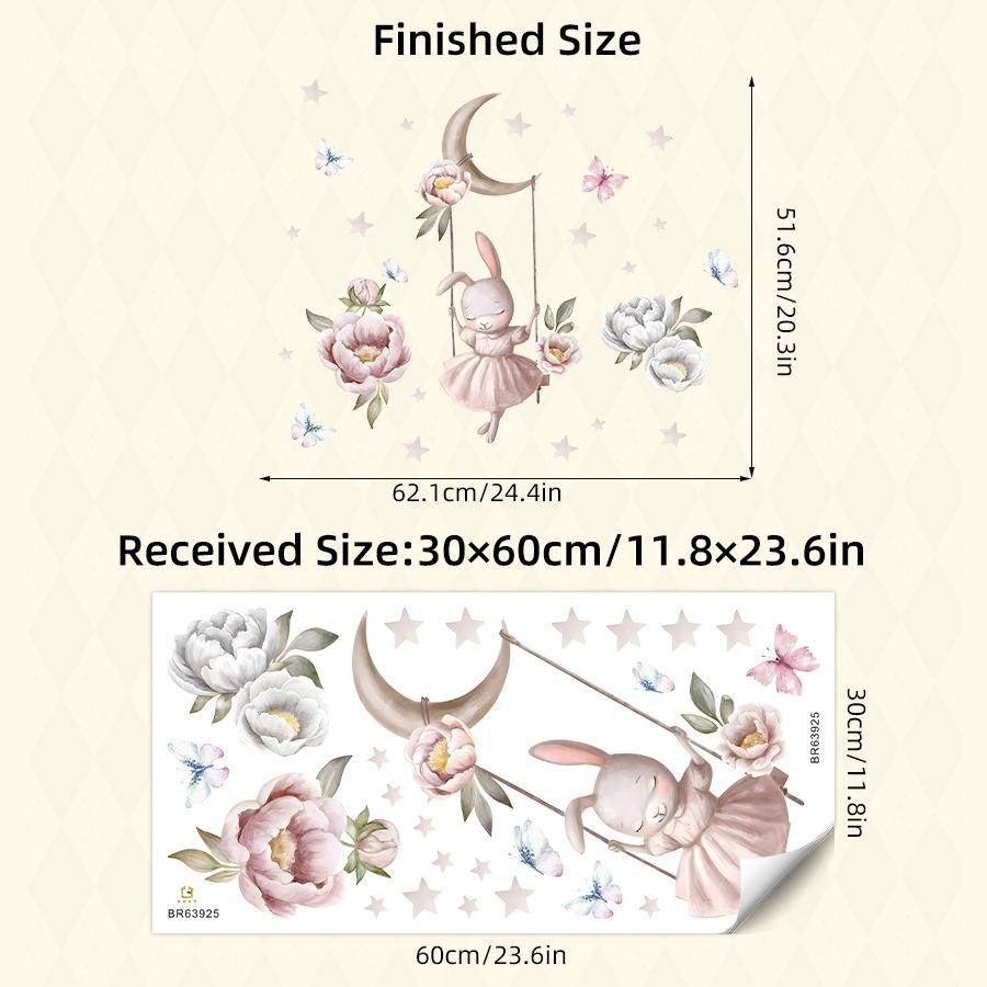 Cartoon Cute Animals Moon Cat Rabbit Wall Stickers for Kids Room Background Bedroom Decoration Girls Home Decor Living Room